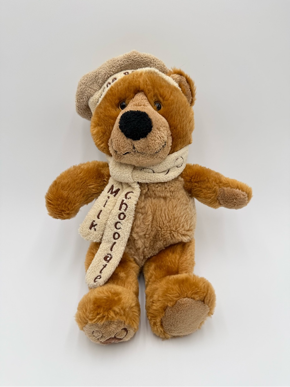Vintage Mocha Bear Milk Chocolate Teddy Bear Plush 14” Hat Scarf Stuffed Animal